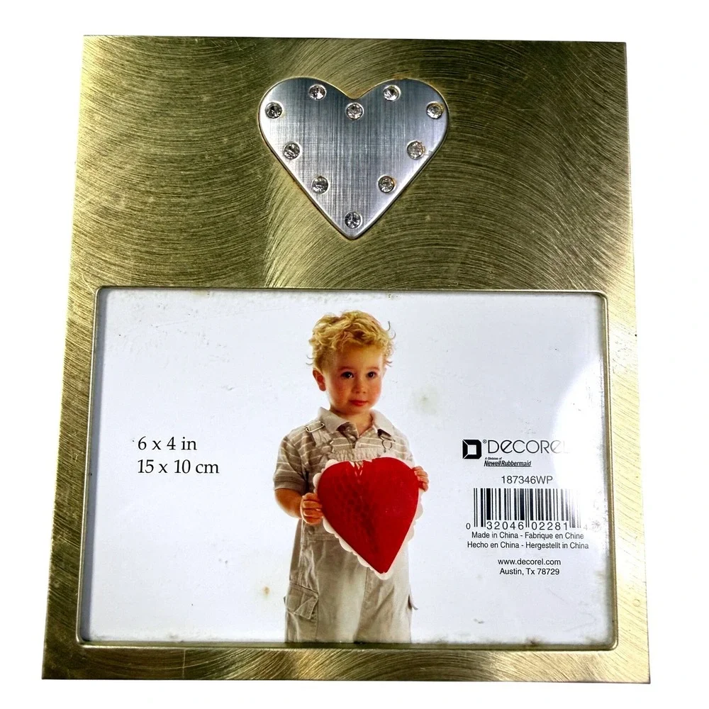 Y2K Gold Heart Rhinestone 4x6 Picture Frame Romantic Lovecore Glam Decor